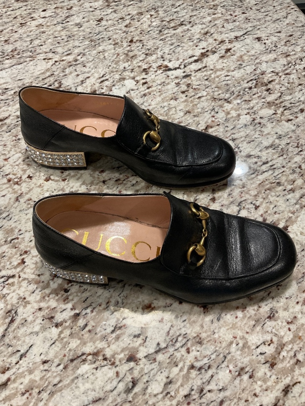 Gucci Brixton Horsebit Loafer with Crystal Embellished Heel — Black Leather — Si - Picture 9 of 9